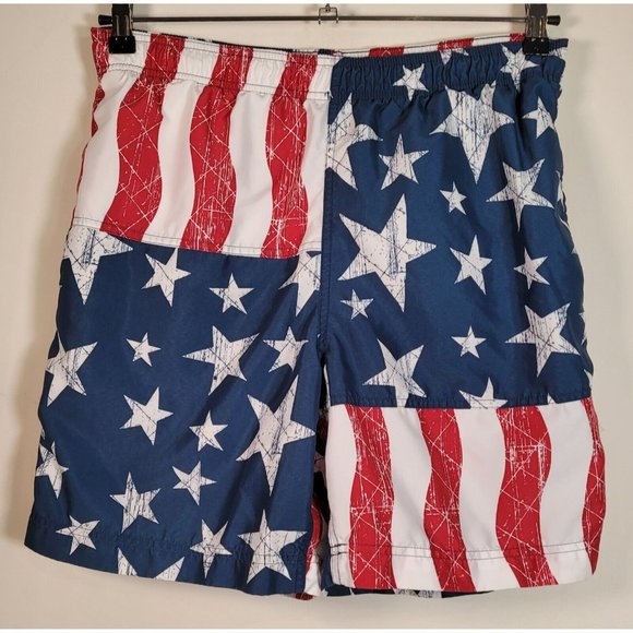 American Flag Swim Trunks Size M Red White Blue Patriotic Fun to the 4th of July - Picture 1 of 8